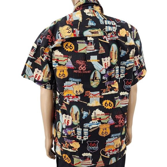 Route 66 Vintage-Themed Button-Up Shirt By High Seas Trading Co Men's Small - Picture 6 of 10